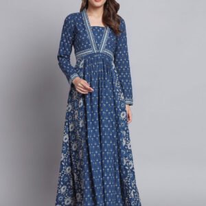 Royal Export Women's Viscose Floral Embroidered Angarkha Kurta