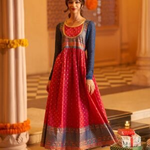 Royal Export Women's Viscose Floral Embroidered Angarkha Kurta