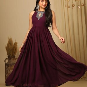 Royal Export Women's Viscose Floral Embroidered Angarkha Kurta