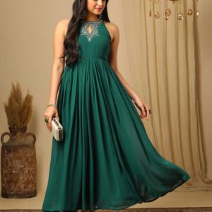 Royal Export Women's Viscose Floral Embroidered Angarkha Kurta