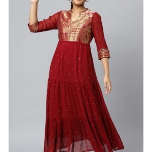 Royal Export Women's Viscose Floral Embroidered Angarkha Kurta