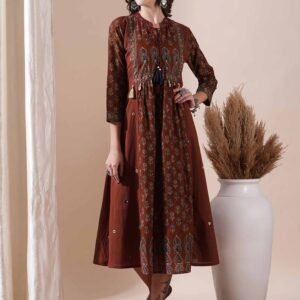 Royal Export Women's Viscose Floral Embroidered Angarkha Kurta