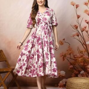 Royal Export Women's Viscose Floral Embroidered Angarkha Kurta