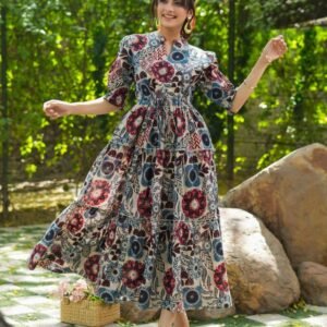 Royal Export Women's Viscose Floral Embroidered Angarkha Kurta