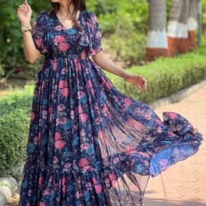 Royal Export Women's Viscose Floral Embroidered Angarkha Kurta