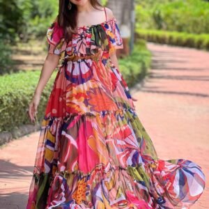 Royal Export Women's Viscose Floral Embroidered Angarkha Kurta