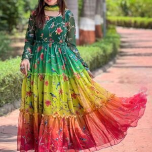 Royal Export Women's Viscose Floral Embroidered Angarkha Kurta