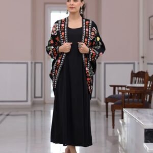 Royal Export Women's Viscose Floral Embroidered Angarkha Kurta