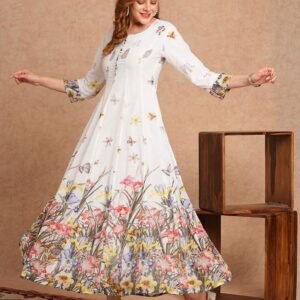 Royal Export Women's Viscose Floral Embroidered Angarkha Kurta