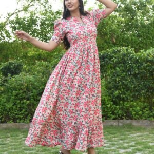 Royal Export Women's Viscose Floral Embroidered Angarkha Kurta