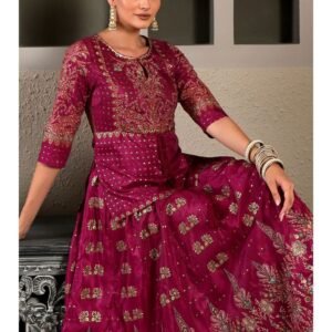 Royal Export Women's Viscose Floral Embroidered Angarkha Kurta