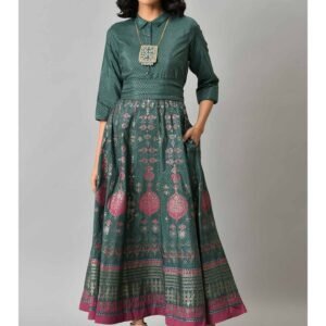 Royal Export Women's Viscose Floral Embroidered Angarkha Kurta