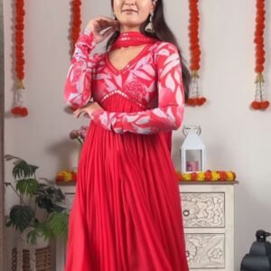 Royal Export Women's Viscose Floral Embroidered Angarkha Kurta