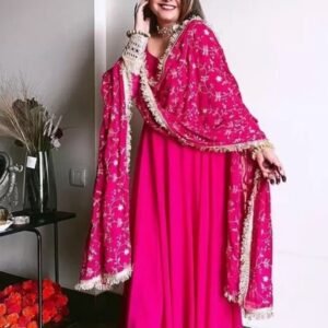 Royal Export Women's Viscose Floral Embroidered Angarkha Kurta