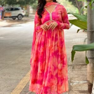 Royal Export Women's Viscose Floral Embroidered Angarkha Kurta