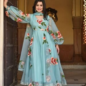 Royal Export Women's Viscose Floral Embroidered Angarkha Kurta