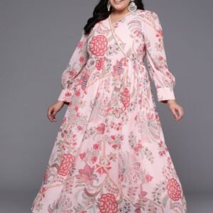 Royal Export Women's Viscose Floral Embroidered Angarkha Kurta