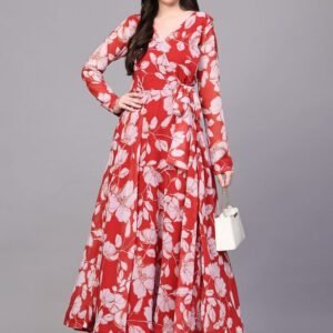 Royal Export Women's Viscose Floral Embroidered Angarkha Kurta