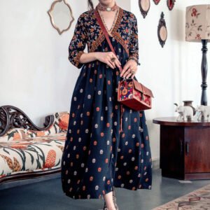 Royal Export Women's Viscose Floral Embroidered Angarkha Kurta