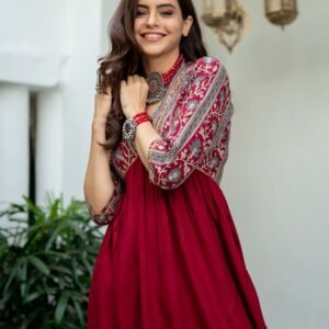 Royal Export Women's Viscose Floral Embroidered Angarkha Kurta