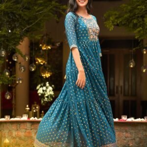 Royal Export Women's Viscose Floral Embroidered Angarkha Kurta