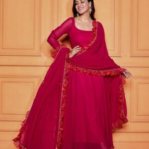 Royal Export Women's Viscose Floral Embroidered Angarkha Kurta