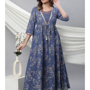 Royal Export Women's Viscose Floral Embroidered Angarkha Kurta