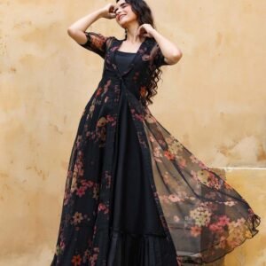 Royal Export Women's Viscose Floral Embroidered Angarkha Kurta