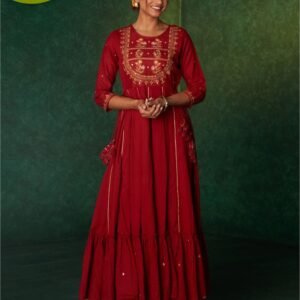 Royal Export Women's Viscose Floral Embroidered Angarkha Kurta