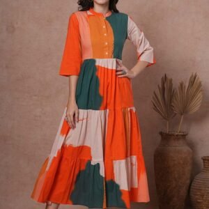 Royal Export Women's Viscose Floral Embroidered Angarkha Kurta