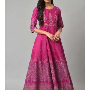 Royal Export Women's Viscose Floral Embroidered Angarkha Kurta