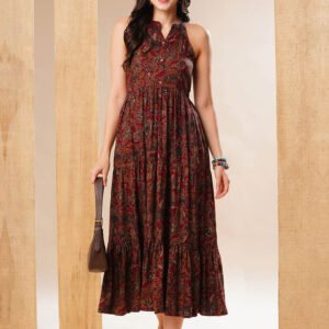 Royal Export Women's Viscose Floral Embroidered Angarkha Kurta