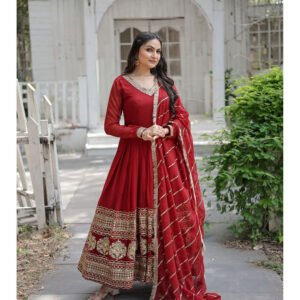 Royal Export Women's Viscose Floral Embroidered Angarkha Kurta