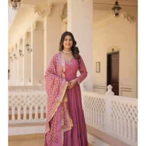 Royal Export Women's Viscose Floral Embroidered Angarkha Kurta