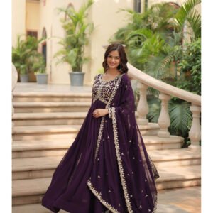 Royal Export Women's Viscose Floral Embroidered Angarkha Kurta