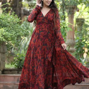 Royal Export Women's Viscose Floral Embroidered Angarkha Kurta