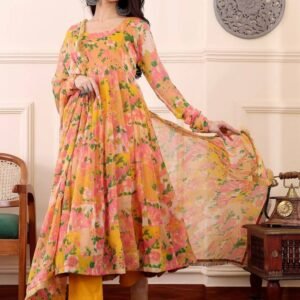 Flayered Anarkali kurti with embroidery yog